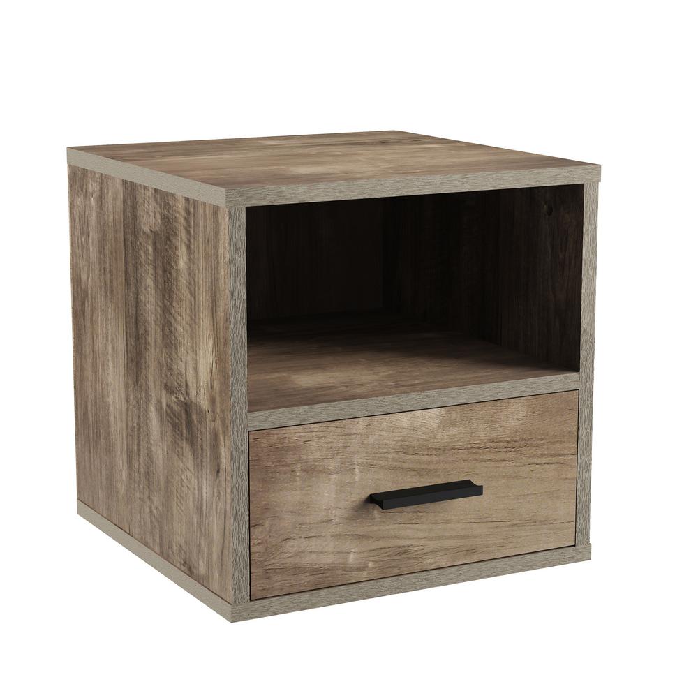 Lavish Home Gray Modular Cube End Table with DrawerHW0200204 The