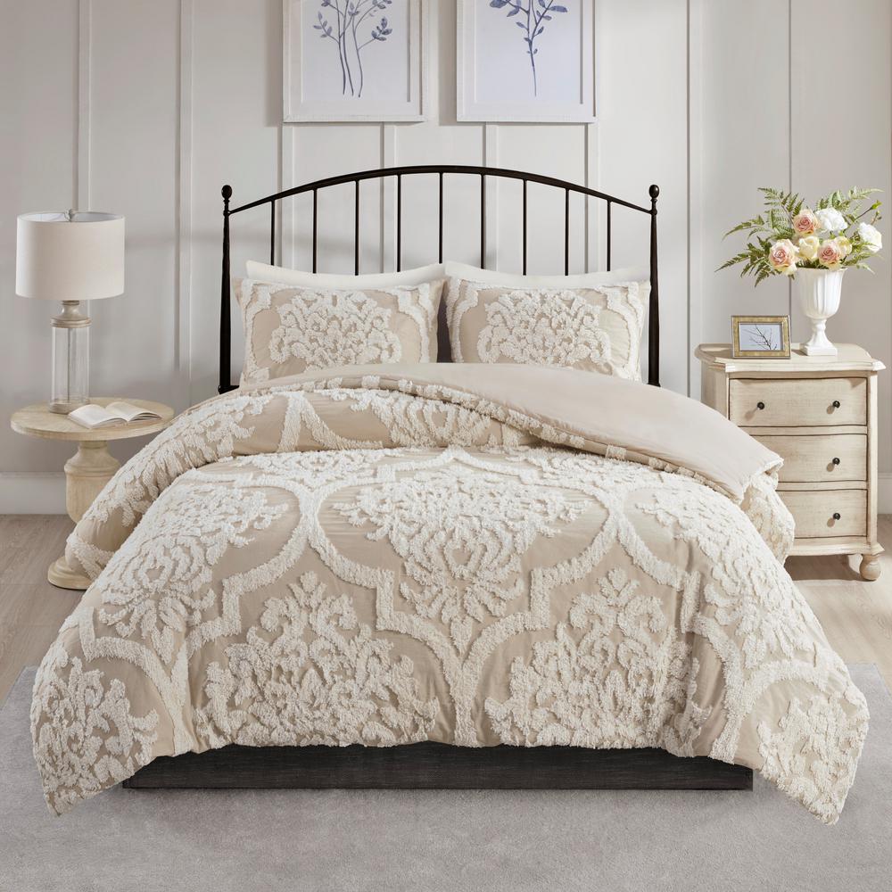 Madison Park Aeriela 3-Piece Taupe Full/Queen Tufted Cotton Chenille ...