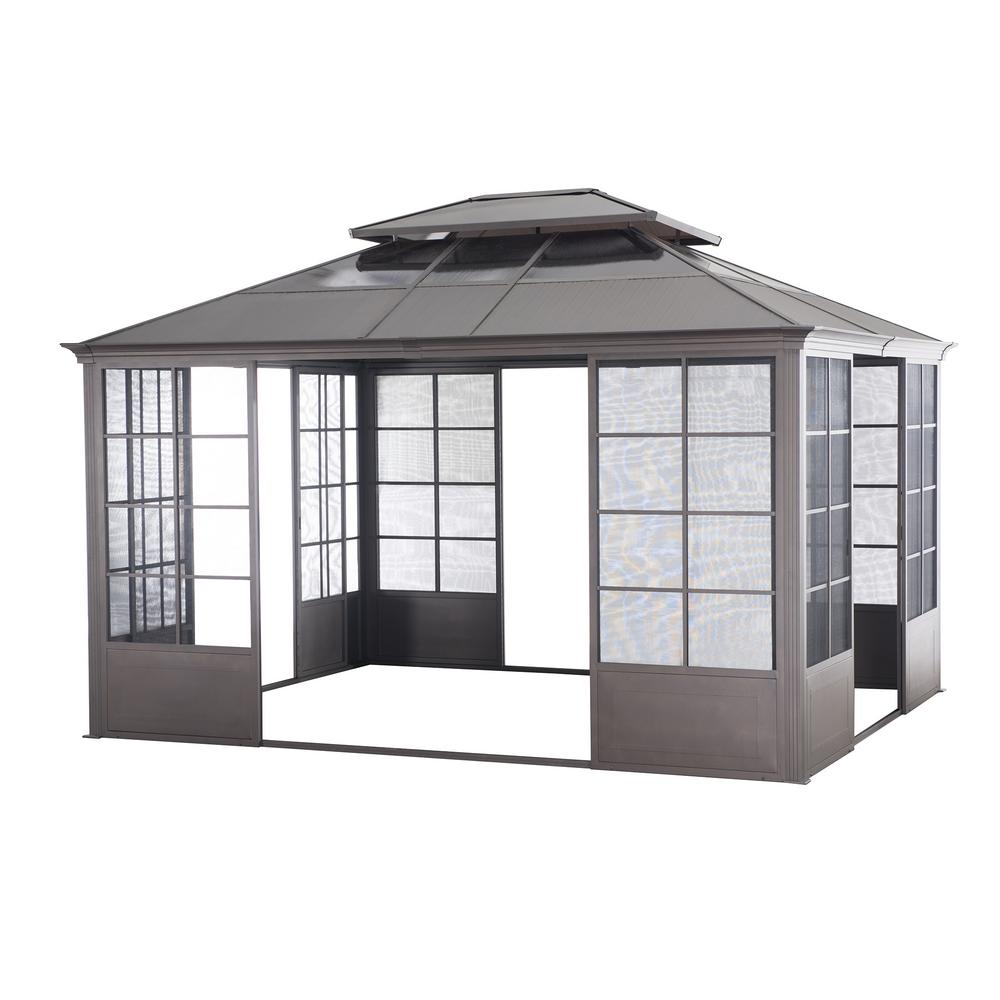 Sunjoy Sprague 12 Ft X 14 Brown Steel Screenhouse With 2 Tier Hardtop A108000100 The Home Depot - Garden Oasis Screen House Sunjoy Sprague 12 Ft X 14 Brown Steel Screenhouse With 2 Tier Hardtop A108000100 The Home Depot - Garden Oasis Screen House