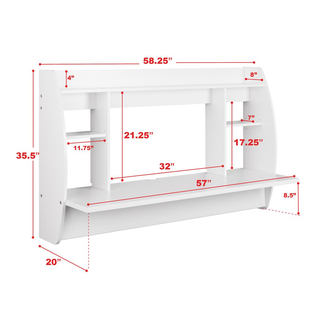 Prepac 58 25 In Double Wide White Floating Desk Wehw 03 1 The Home Depot