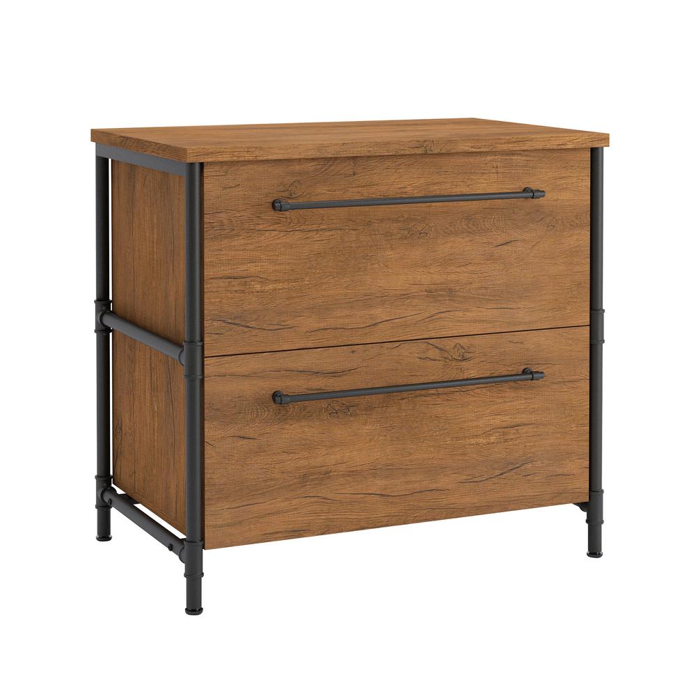 Sauder Iron City Checked Oak 2 Drawer Decorative Lateral File Cabinet 427135 The Home Depot