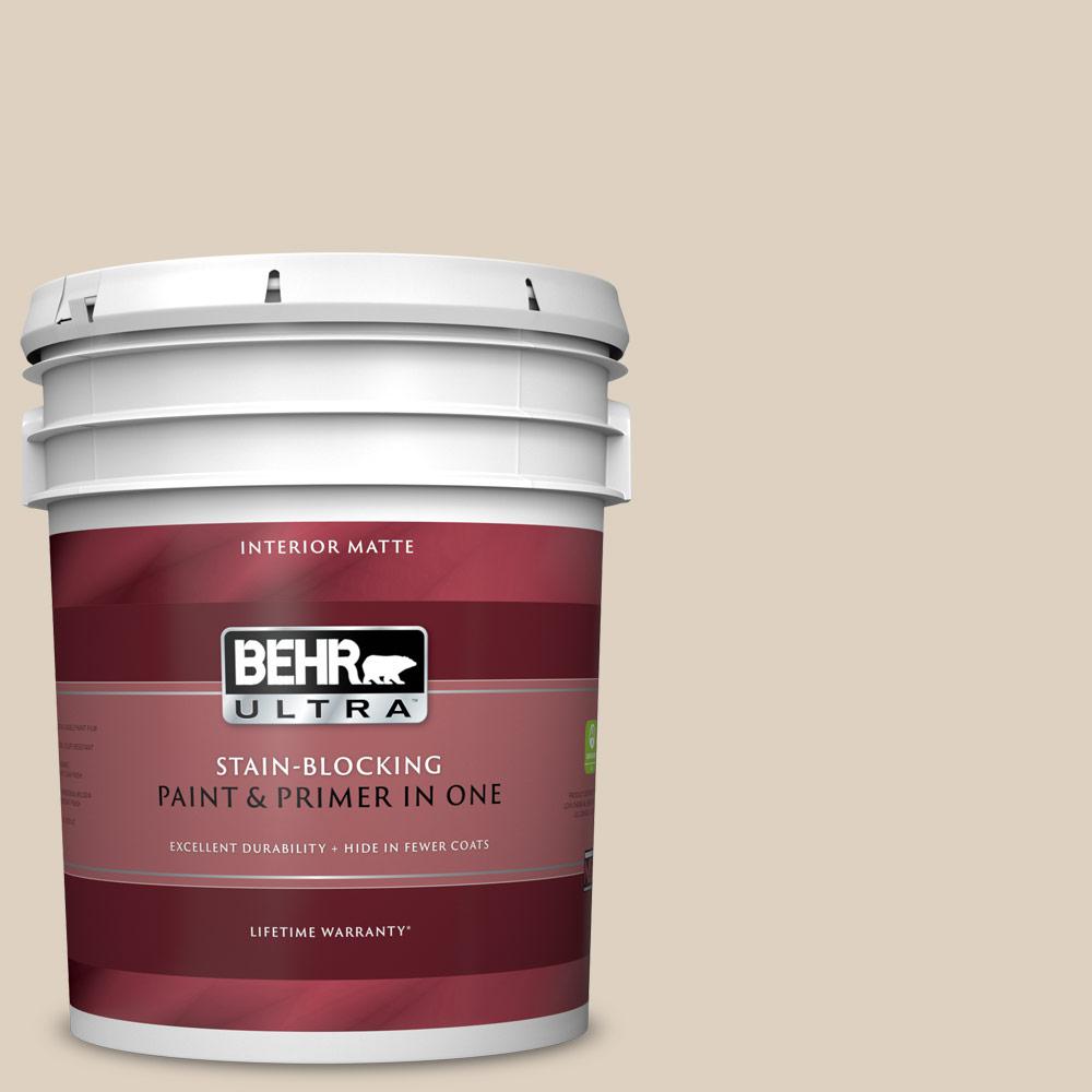 Behr Ultra 5 Gal Or W07 Spanish Sand Matte Interior Paint And Primer In One