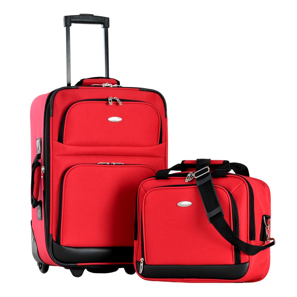 Red Luggage Set Rolling Carry On Suitcase Travel Tote Ballistic Polyester 2 Pc | eBay