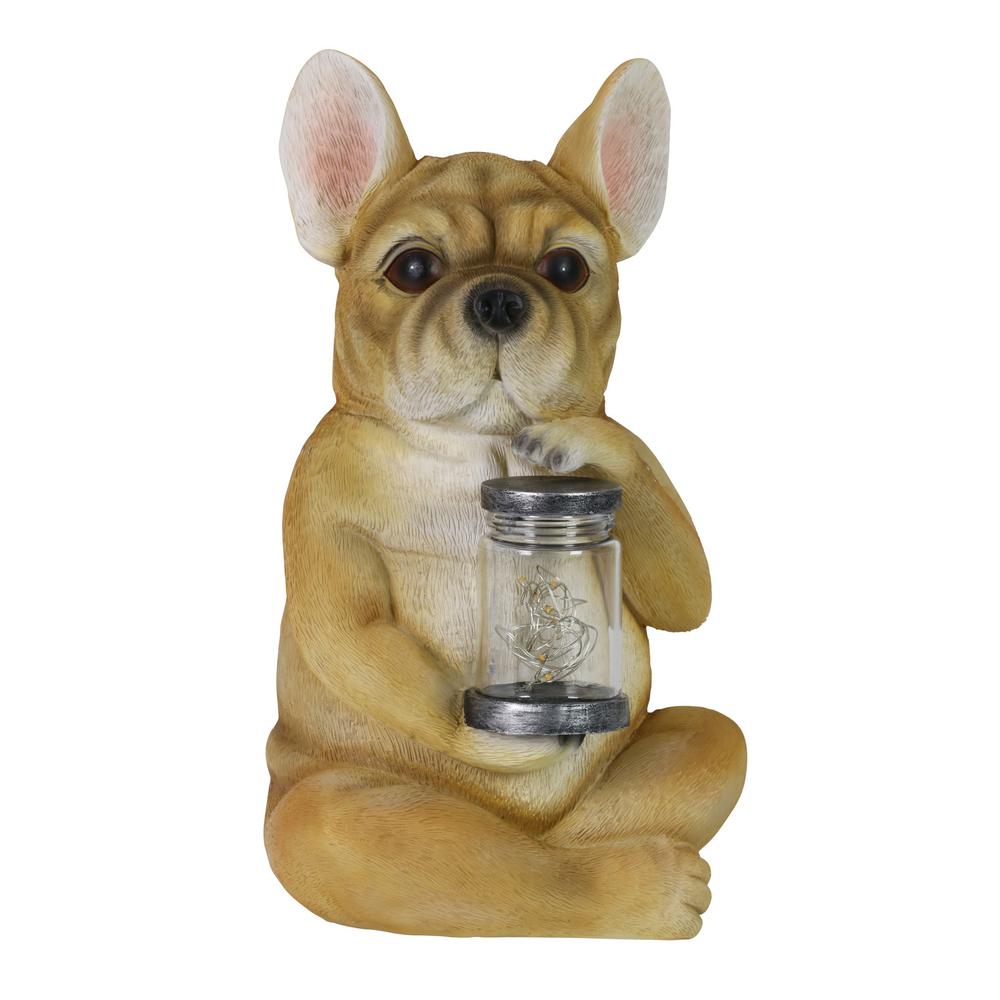 Exhart 10 in. Tall Solar French Bulldog with LED Firefly Jar Garden Statue-71742-RS - The Home Depot