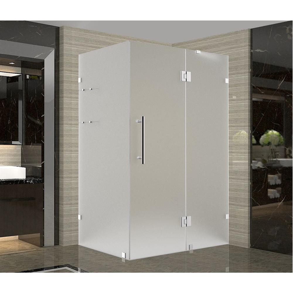 Aston Avalux Gs 37 In X 36 72 Frameless Shower Enclosure With Frosted Glass And Shelves Chrome