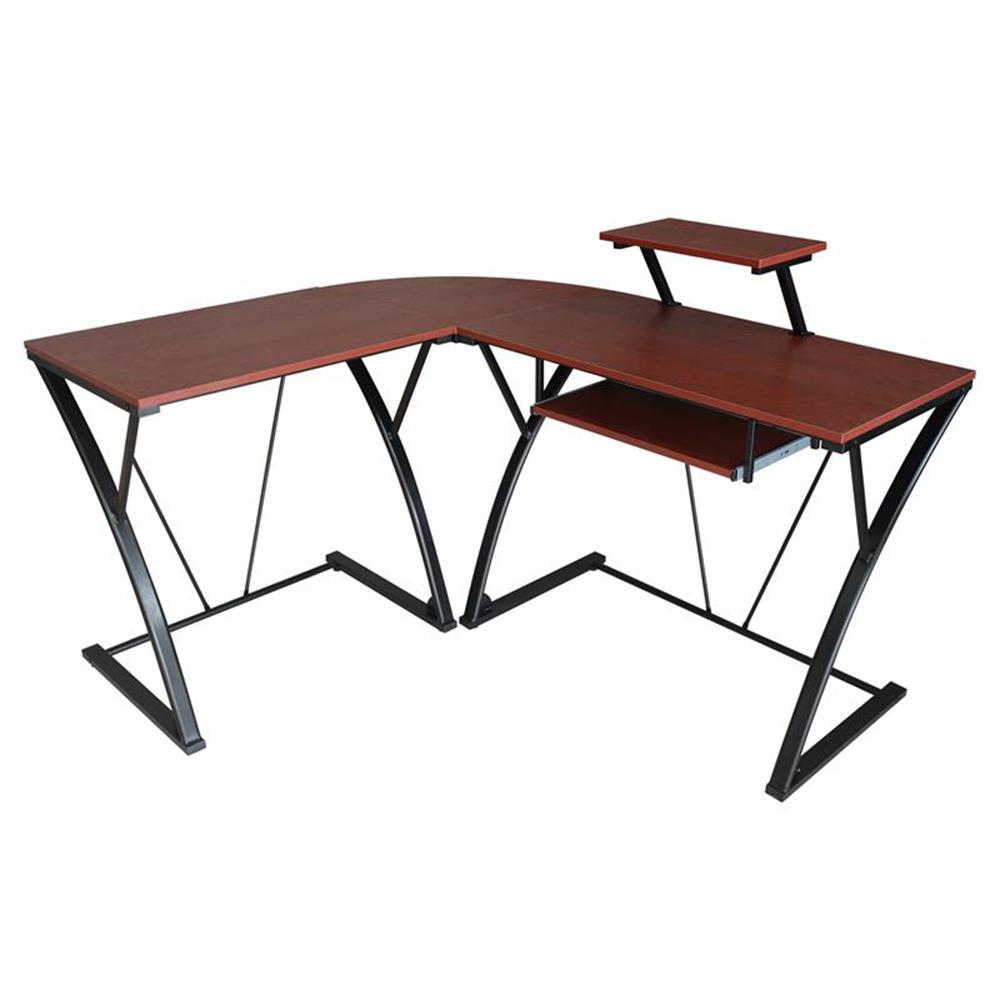 Proht Black And Brown Wood 3 Piece L Shaped Computer Desk Set With
