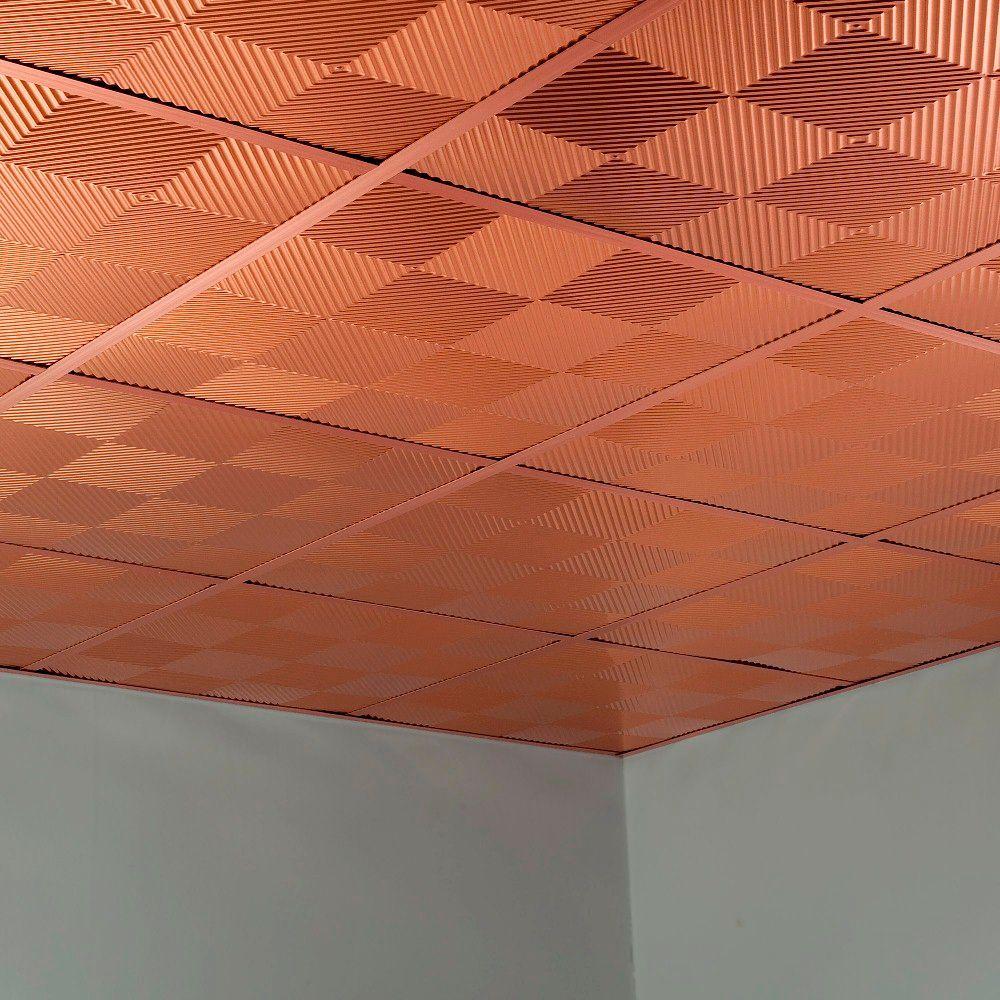 Fasade Quattro 2 Ft X 2 Ft Vinyl Lay In Ceiling Tile In Polished Copper