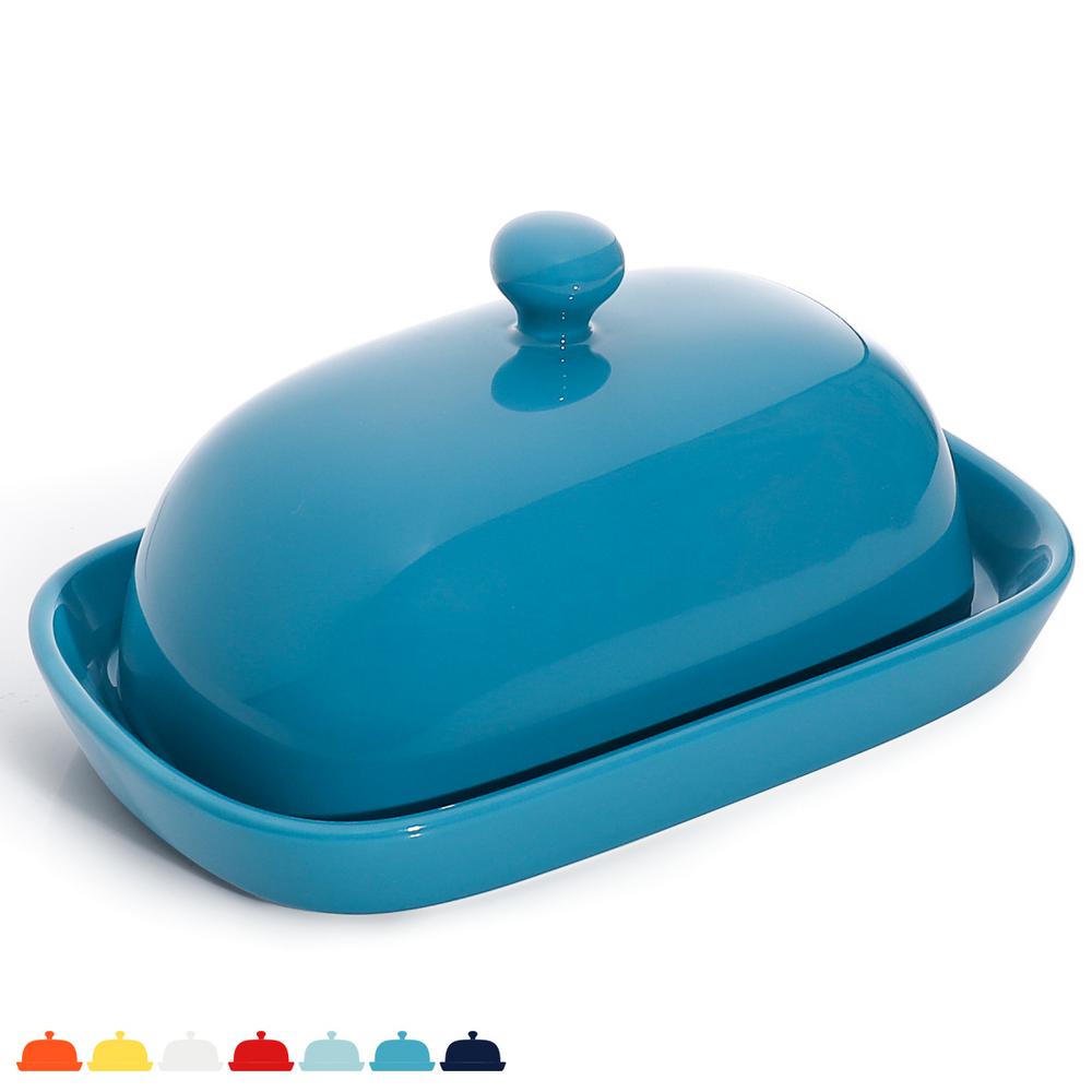 Sweese Porcelain Cute Butter Dish with Lid Steel Blue, Set of 1