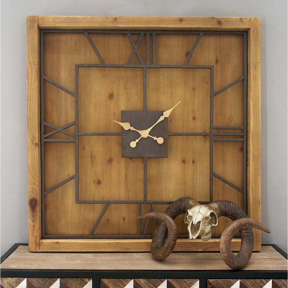 40 In X Brown Rustic Wooden Square Wall Clock