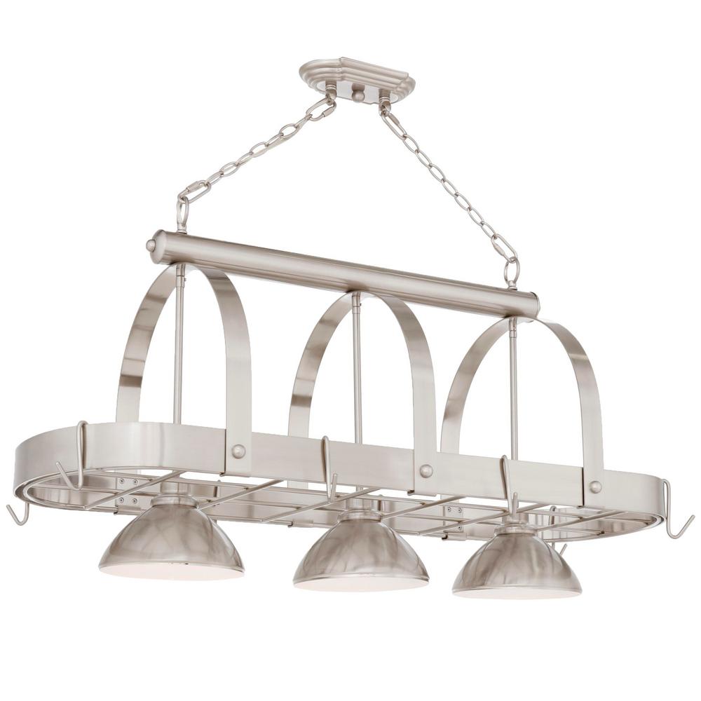 Volume Lighting 3 Light Brushed Nickel Pot Rack Pendant V3023 33 3 Light Brushed Nickel Pot Rack Pendant
