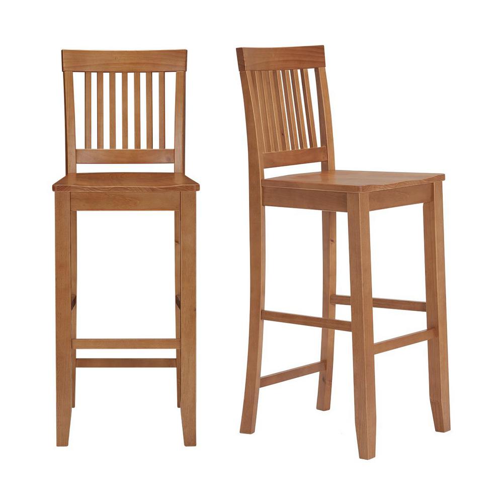 StyleWell Scottsbury Honey Brown Wood Bar Stool with Slat Back (Set of 2) (19.14 in. W x 44.52 in. H) was $179.0 now $107.4 (40.0% off)
