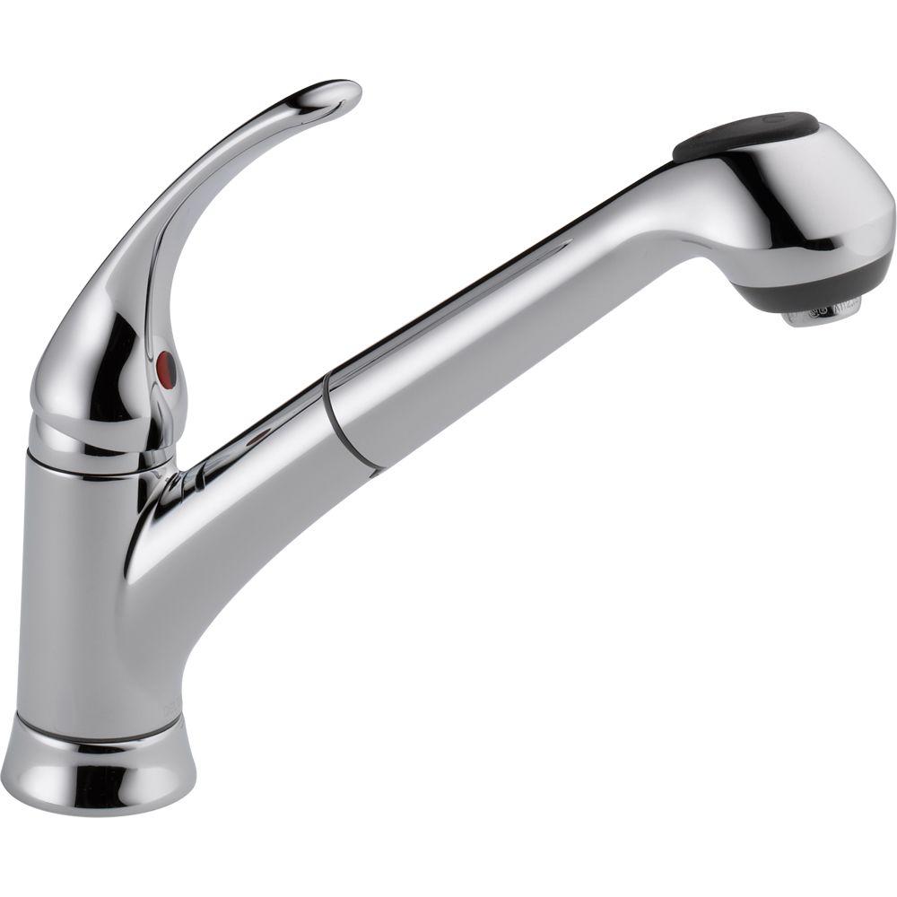 Delta Foundations SingleHandle PullOut Sprayer Kitchen Faucet In ChromeB4310LF The Home Depot