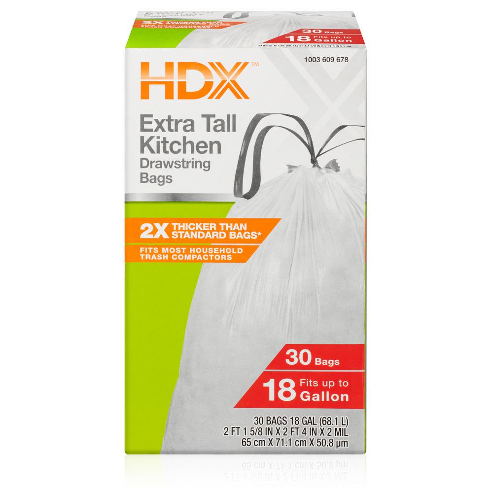 HDX 18 Gal. White Extra Tall Kitchen Drawstring Trash Bags (30Count
