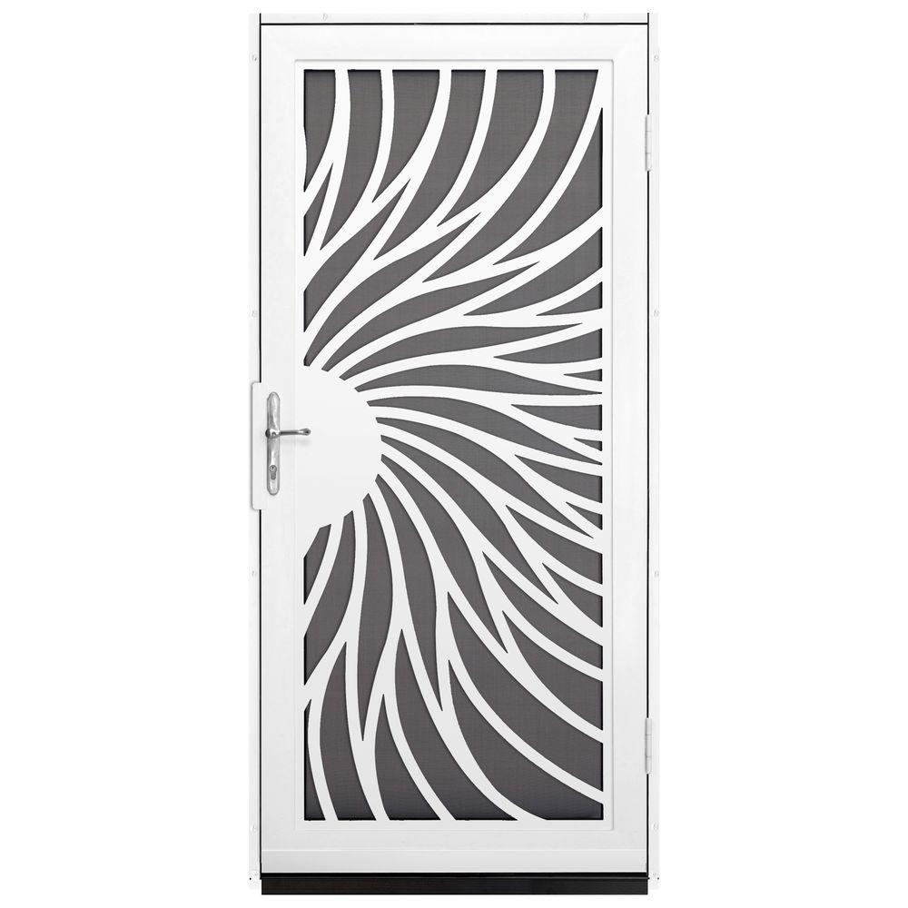 Unique Home Designs 36 In X 80 In Solstice White Surface Mount Steel Security Door With Insect Screen And Nickel Hardware Idr31000362150 The Home