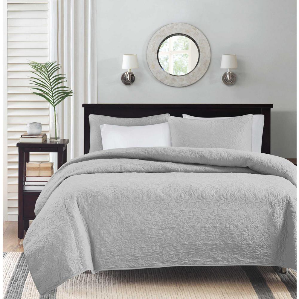 Madison Park Mansfield 3 Piece Grey King Cal King Coverlet Set