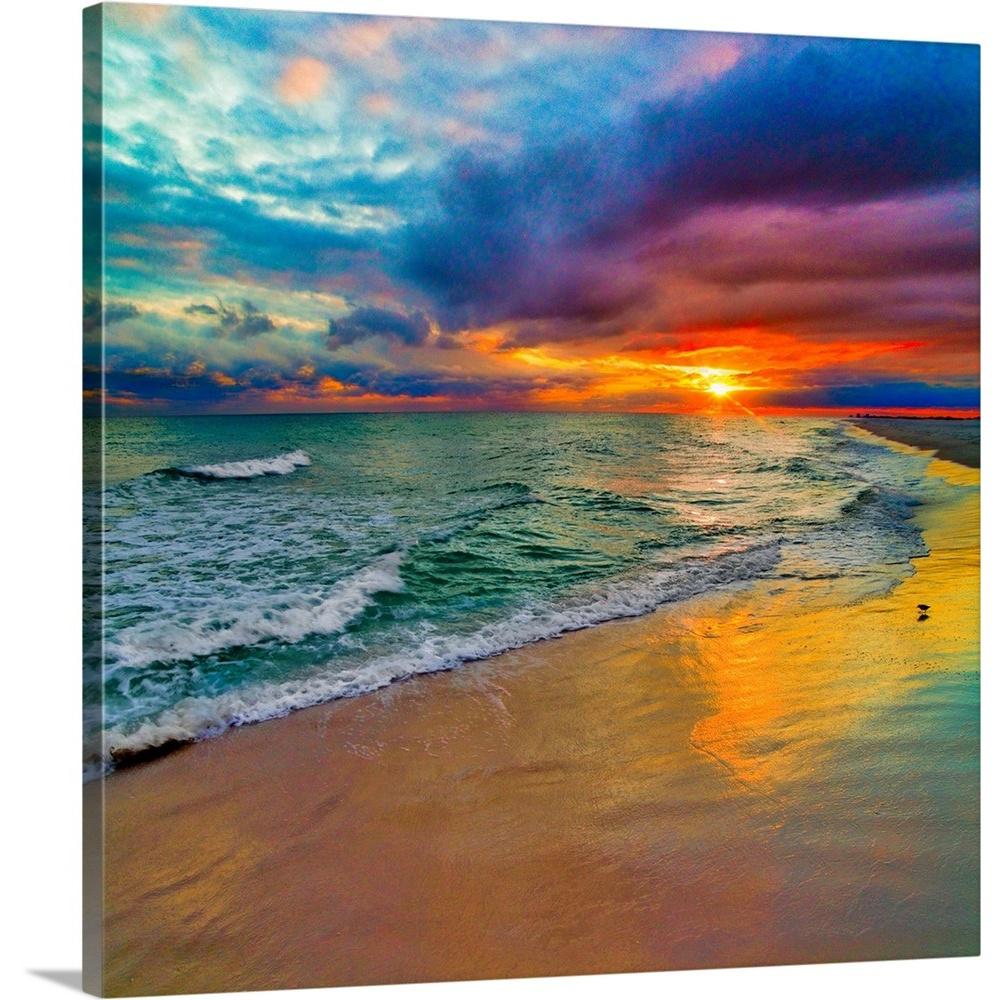 Greatbigcanvas Colorful Seascape Swirling Multi Color Sunset By Eszra Tanner Canvas Wall Art 24 24x24 The Home Depot