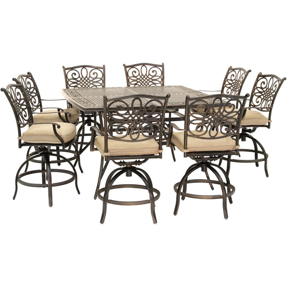 Hanover Traditions 9-Piece Aluminum Outdoor Dining Set with Tan ...