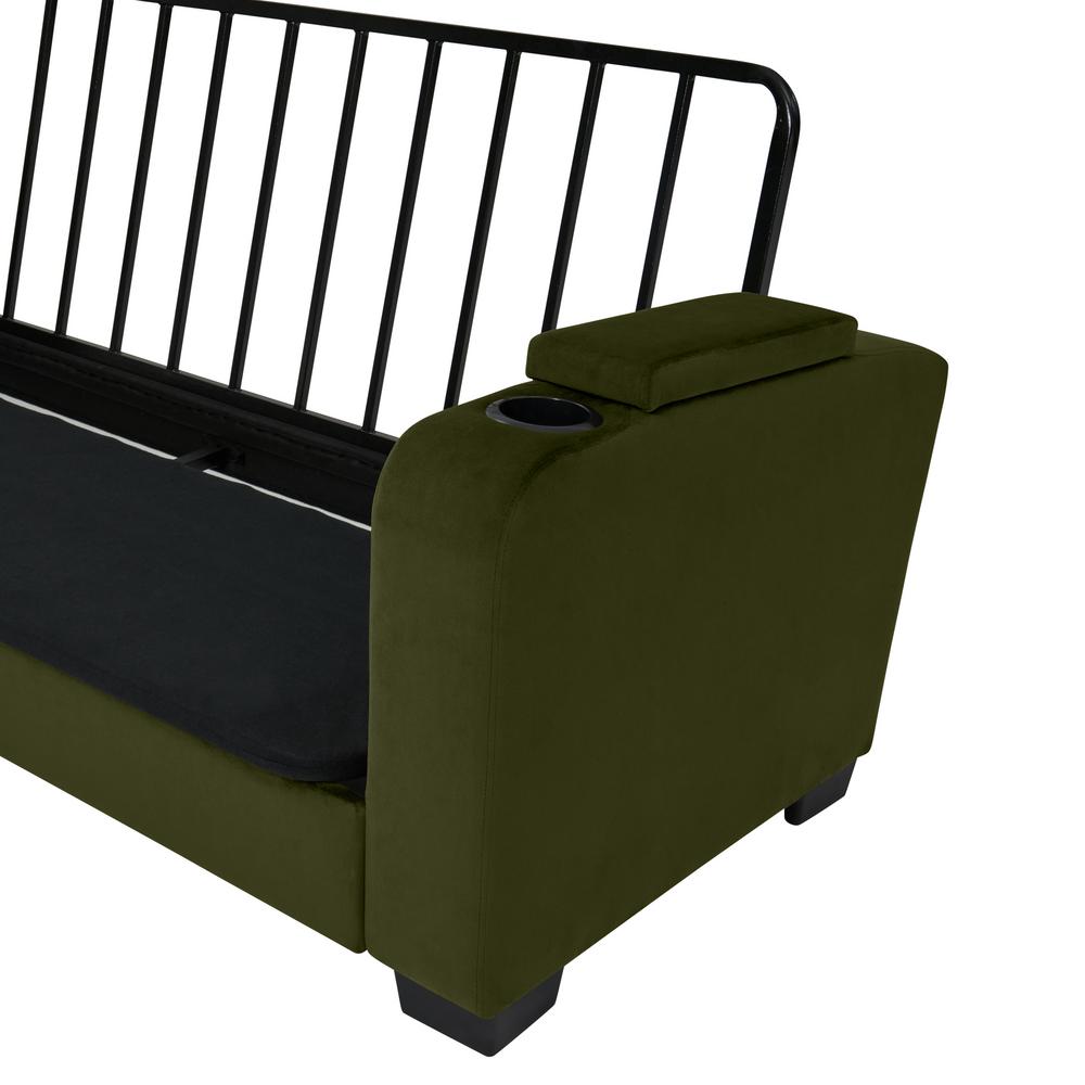 Handy Living Sophia Kale Green Velvet Storage Arm Convert A Couch