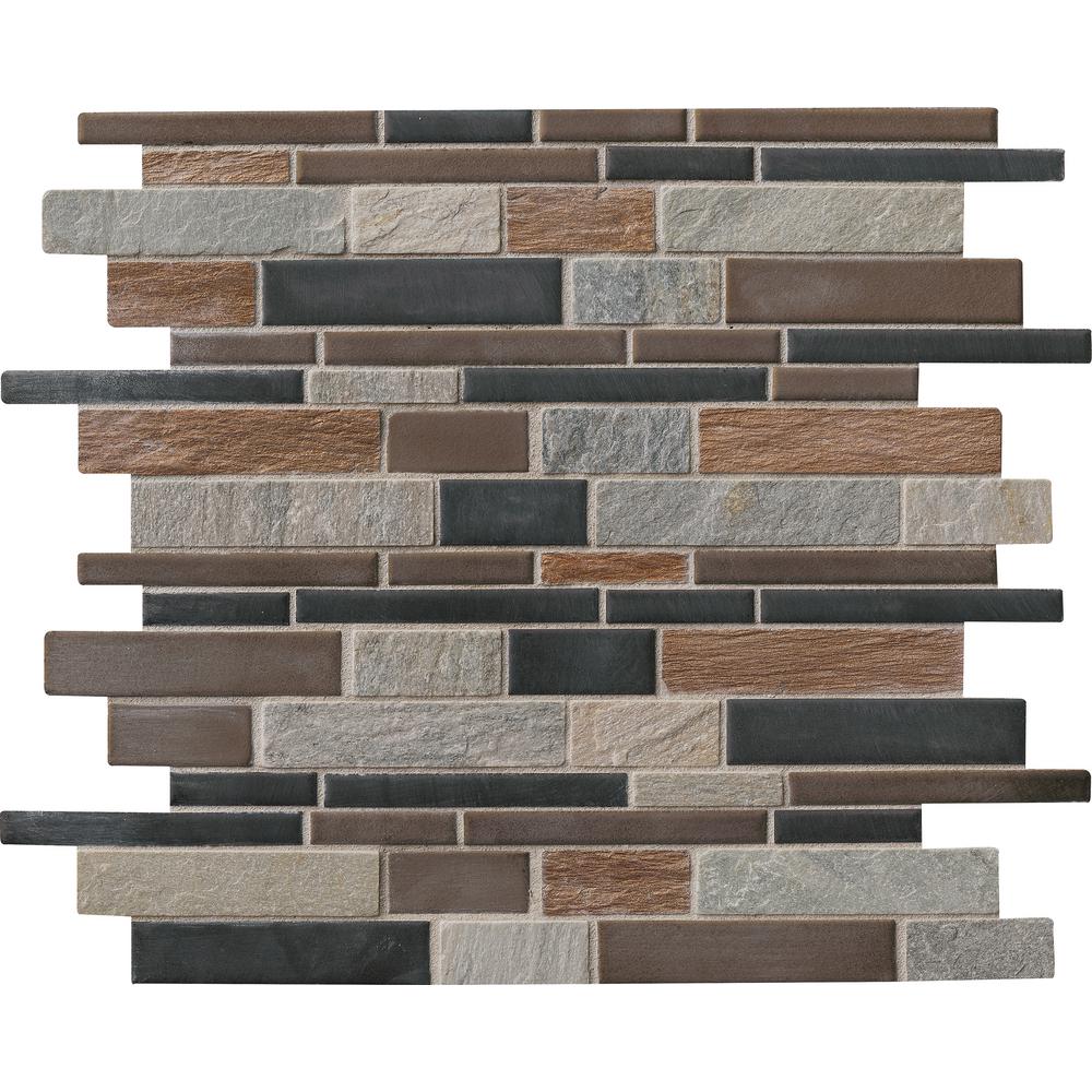Cobrello Interlocking 12 In X 8mm Porcelain And Stone Mesh Mounted Mosaic Floor Wall Tile