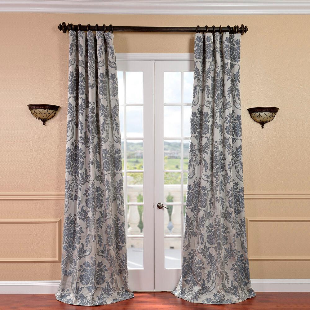 Exclusive Fabrics Furnishings Magdelena Silver And Blue Faux Silk Exclusive Fabrics Furnishings Magdelena Silver And Blue Faux Silk Jacquard Curtain Panel 50 In