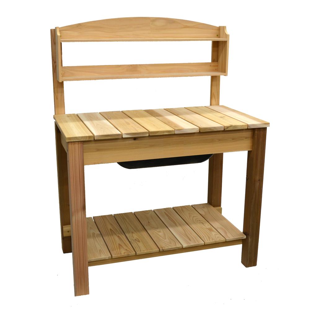 Arboria 44 75 In X 59 5 Natural Cedar Potting Bench With Natural Cedar Potting Bench With Classic Shelf