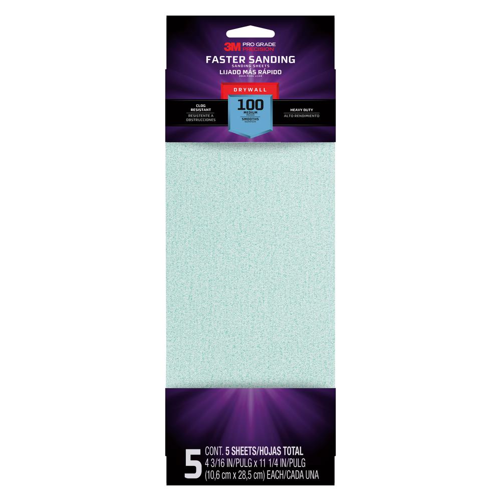 3m Pro Grade 4 3 16 In X 11 1 100 Grit Drywall Sanding Sheet 5 Pack