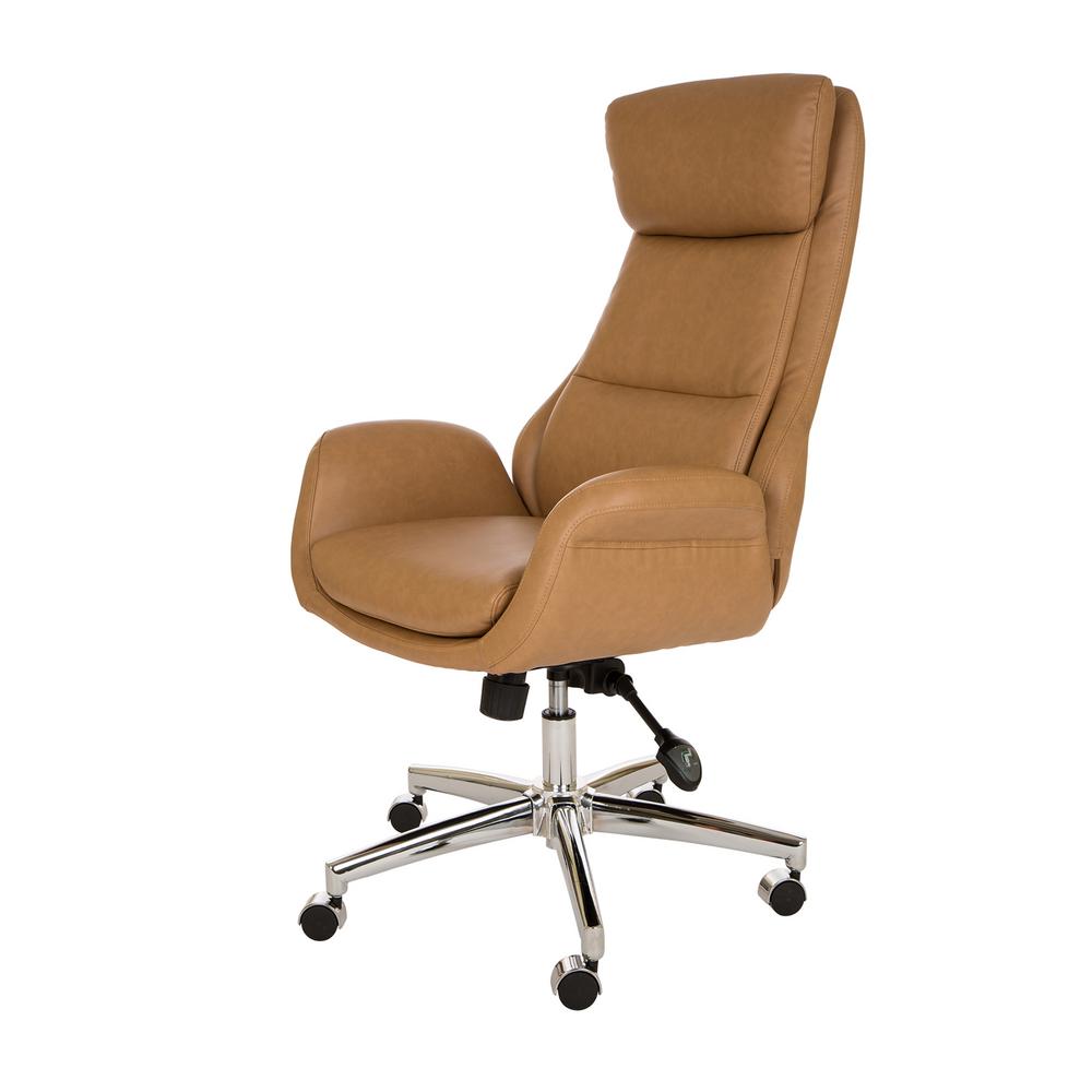 Glitzhome Mid Century Modern Camel Leatherette Gaslift Adjustable Swivel Office Chair 1009202149 The Home Depot