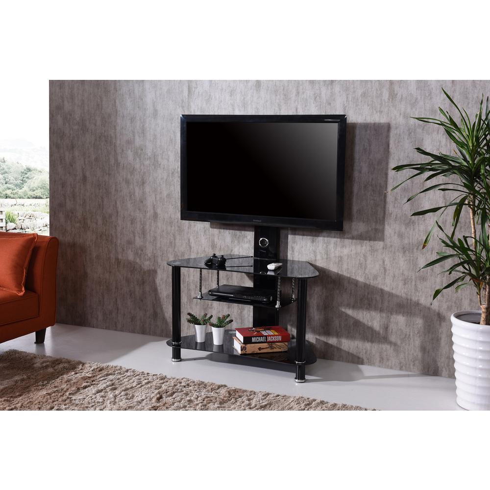 Hodedah 35 in. Wide Glass TV Stand with Swiveling MountHITV103 The