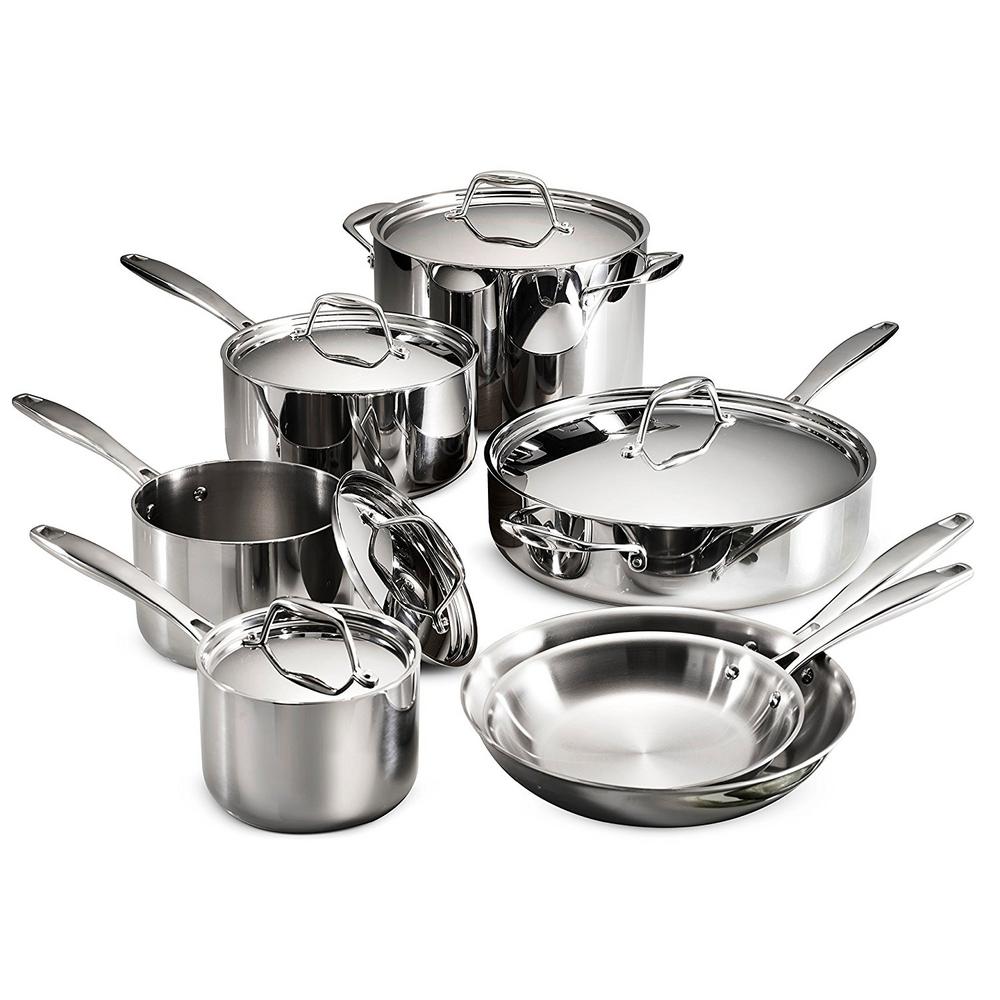 Tramontina Gourmet Tri-Ply Clad 12-Piece Stainless Steel Cookware Set Tri Ply Clad Stainless Steel Cookware