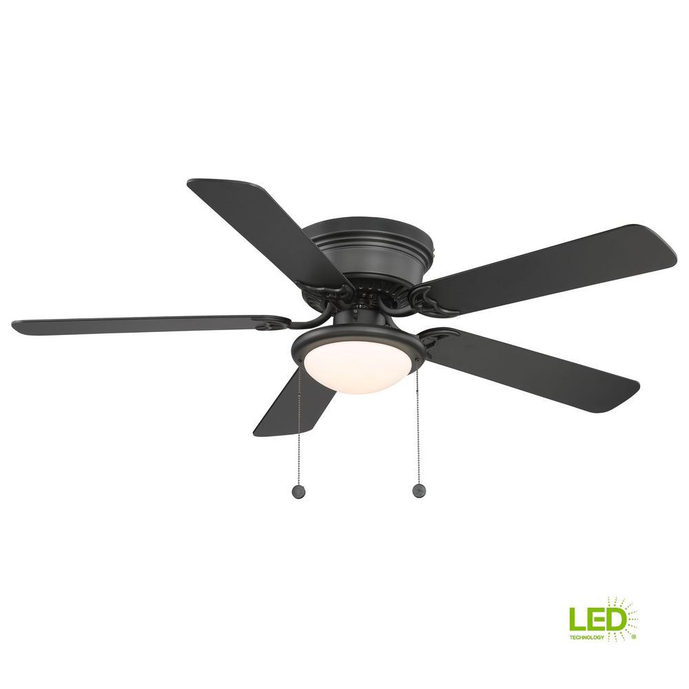Ceiling Fan With Light Low Profile 52 Inches Black Dry Flush Mount Frosted Glass