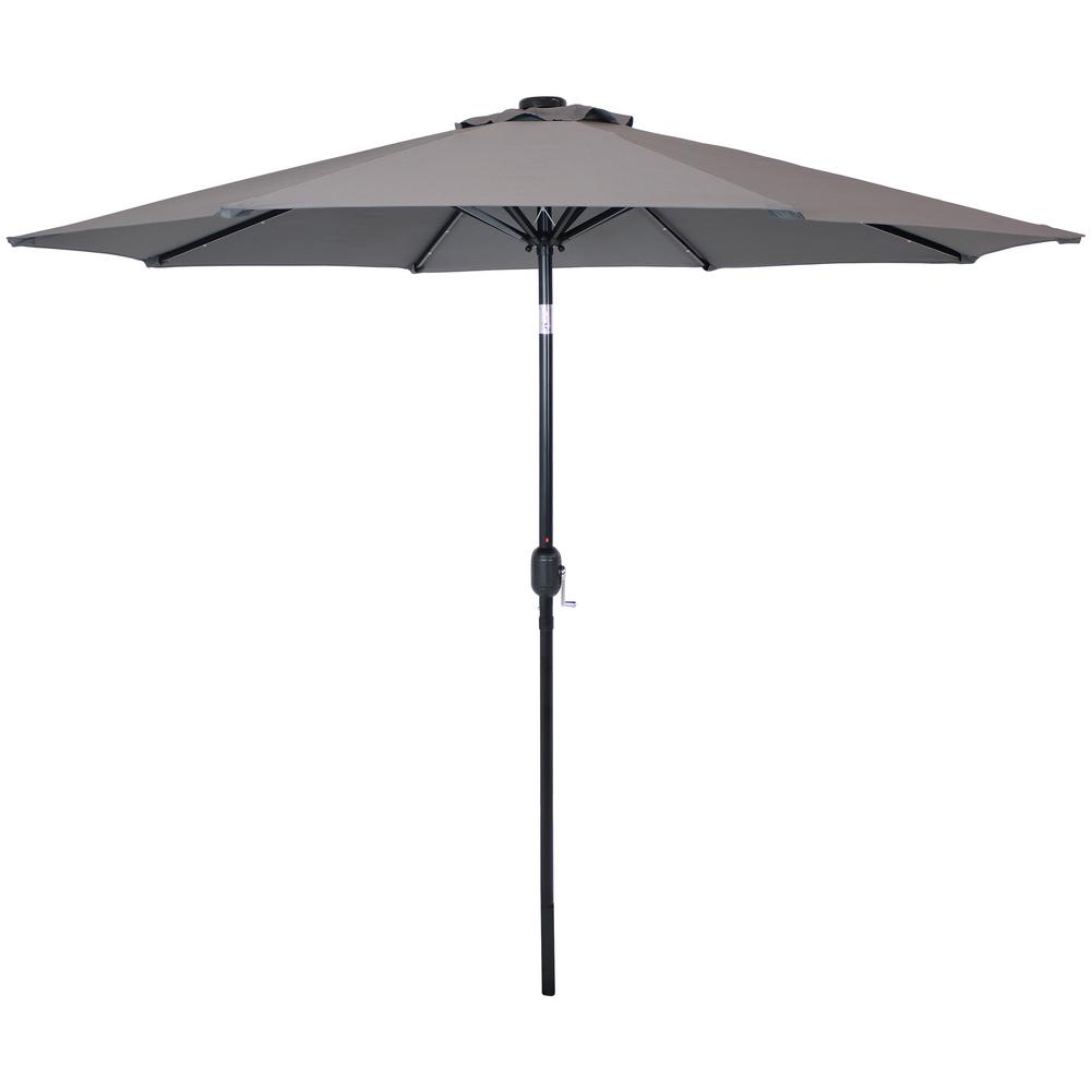 9 ft Solar Aluminum Patio Umbrella with Tilt and Crank - Gray