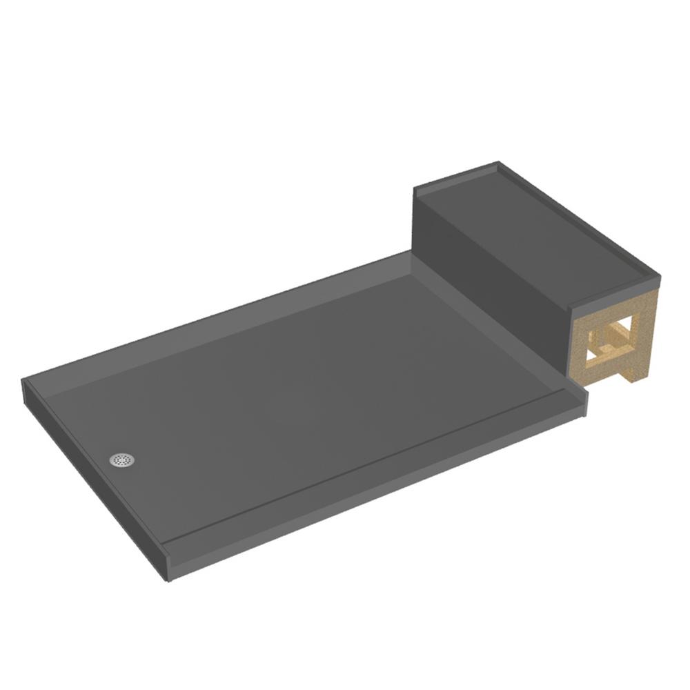 Base'N Bench 34 in. x 72 in. Single Threshold Shower Base in Gray and