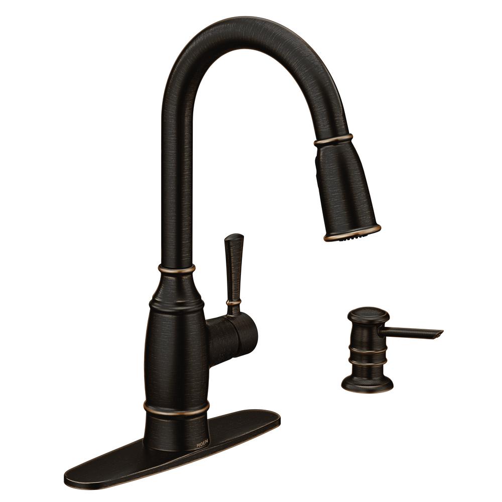 MOEN Noell Single Handle Pull Down Sprayer Kitchen Faucet With Reflex   Mediterranean Bronze Moen Pull Down Faucets 87791brb 64 1000 