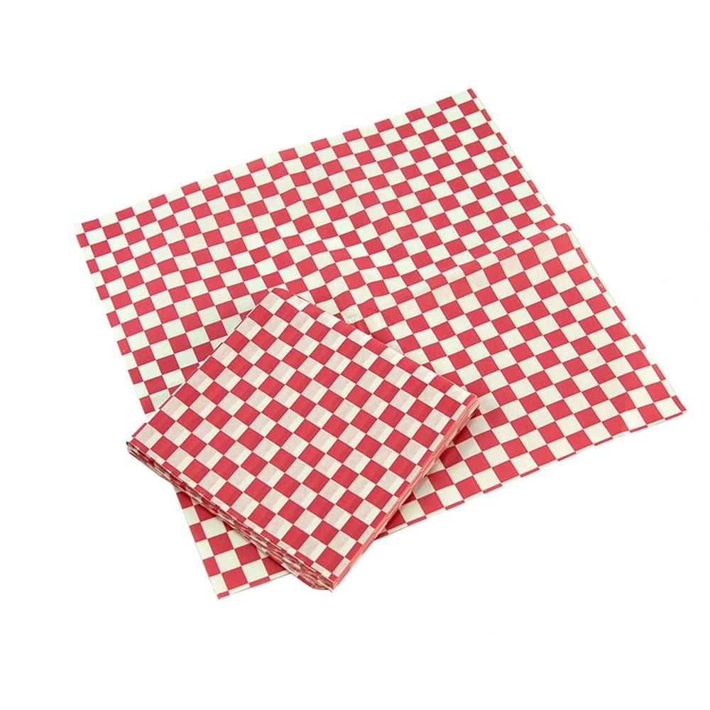 Red and White Checkered Wax Coated Basket Liners (24-Pack)