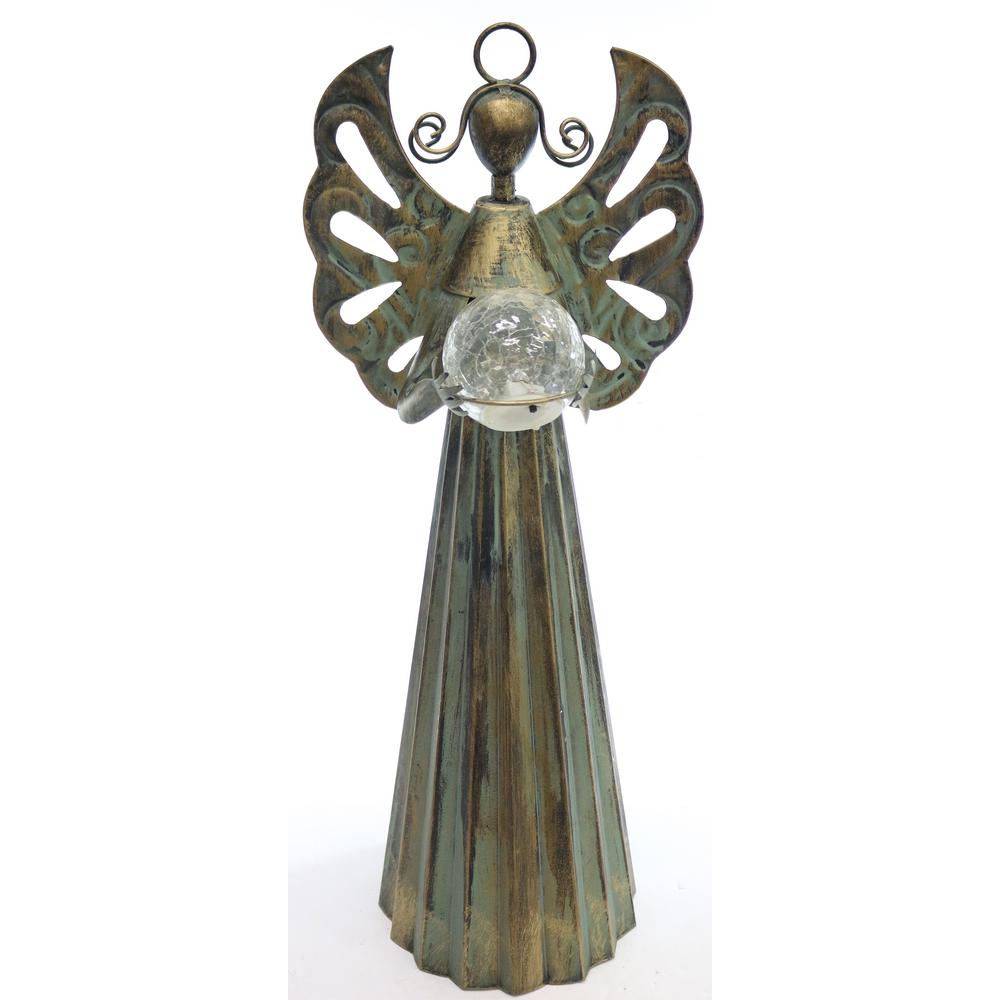 Alpine Bronze Metal Angel Statue Holding Glass Ball w/LED Light ...