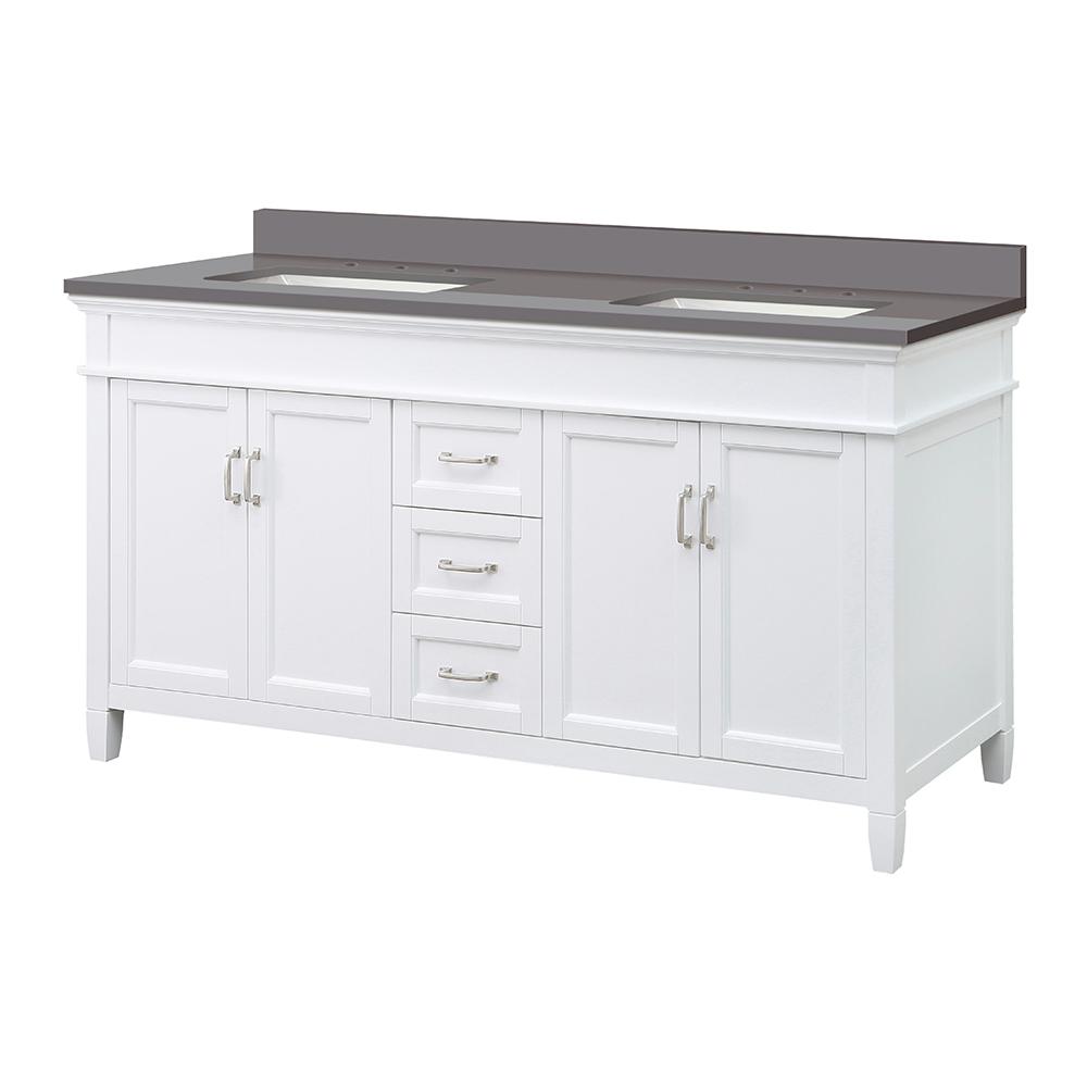Foremost Ashburn 61 in. W x 22 in. D Vanity in White with Engineered Marble Vanity Top