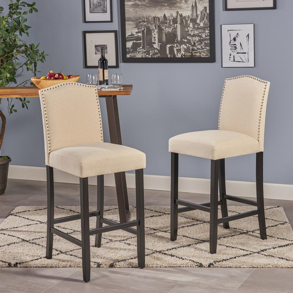 Noble House Markson 30 In Beige Studded Bar Stool Set Of 2 6618 The Home Depot