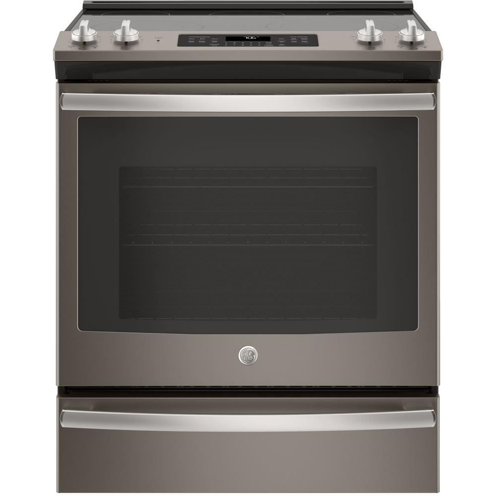 GE 5.3 cu. ft. Slide-In Electric Range with Self-Cleaning Convection Oven in Slate, Fingerprint Resistant