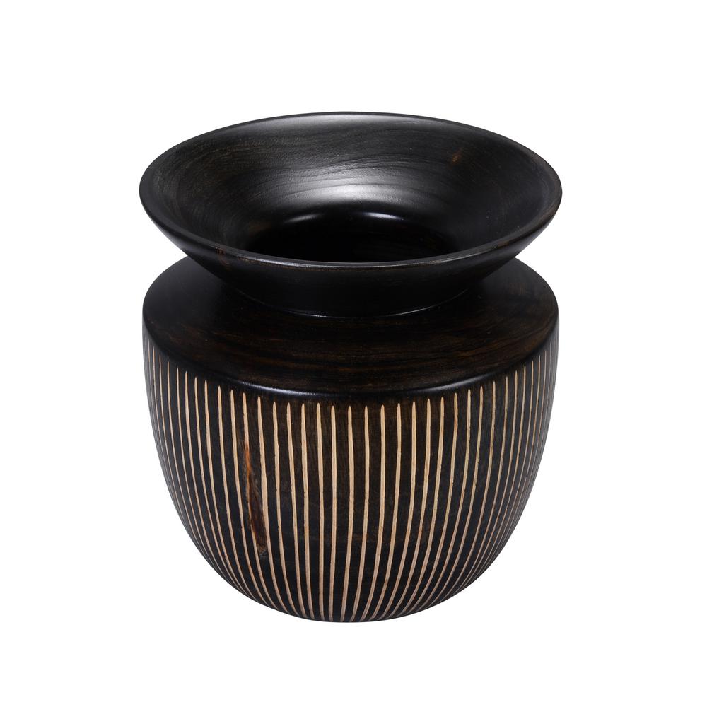 Villacera 7 In Black Handmade Mango Wood Decorative Urn Vase