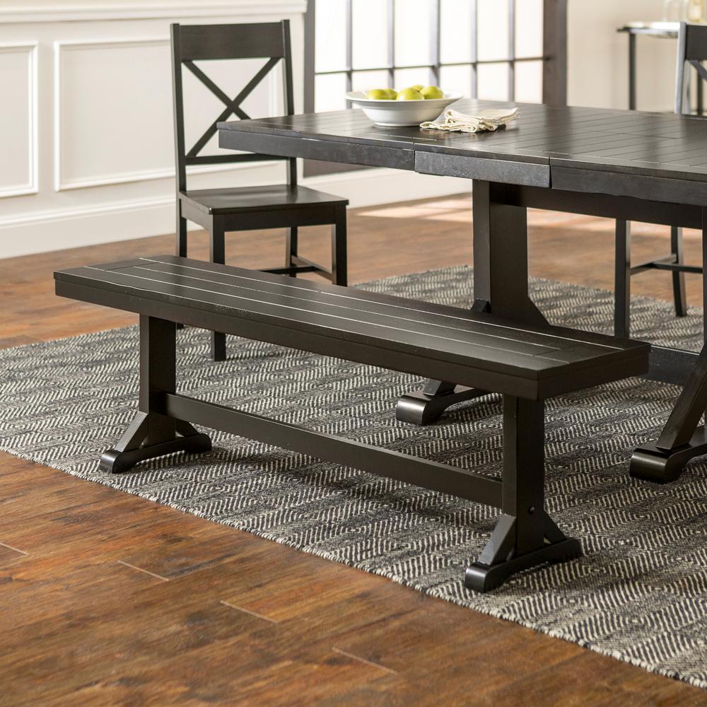 Walker Edison Furniture Company 60 Traditional Wood Trestle Dining Bench Antique Black Hdbw1bl The Home Depot