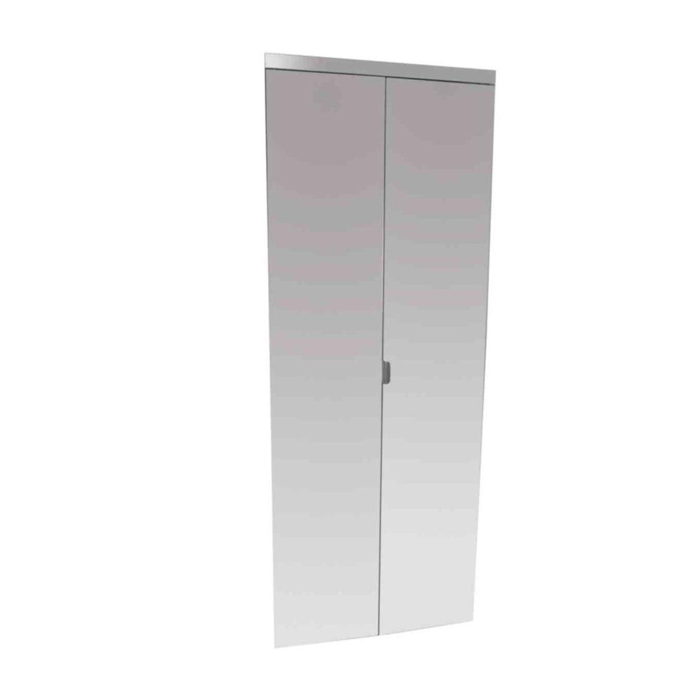 30 In X 80 In Polished Edge Mirror Solid Core 1 Lite Mdf Interior Closet Wood Bi Fold Door With Chrome Trim