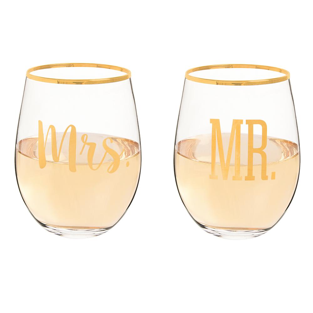 Personalized Gold Rim Stemless Wine Glasses W 1120g 4 W The Home Depot