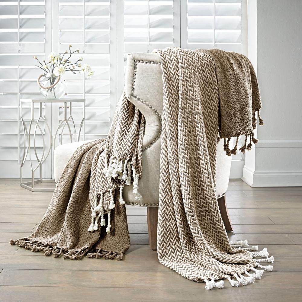 Amrapur Overseas Taupe 2Pack 100 Cotton Throws Monacco5CTNTRWMIVTST The Home Depot