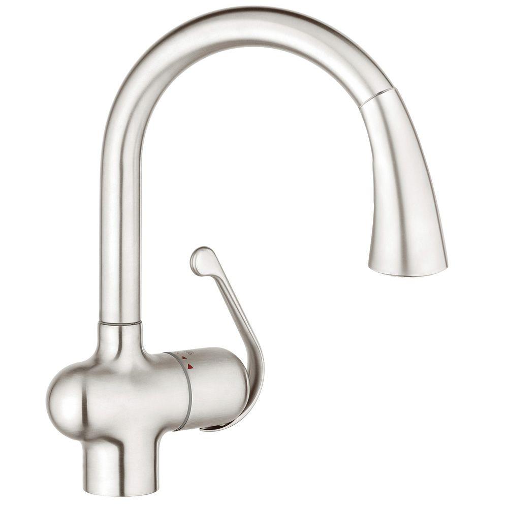 Grohe Ladylux Cafe Single Handle Pull Down Sprayer Kitchen Faucet With Dual Spray In Realsteel