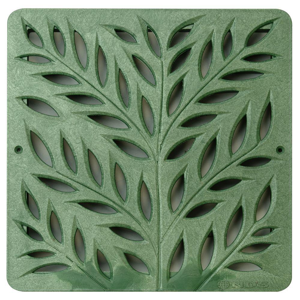 12 in. Plastic Botanical Design Square Grate in Green