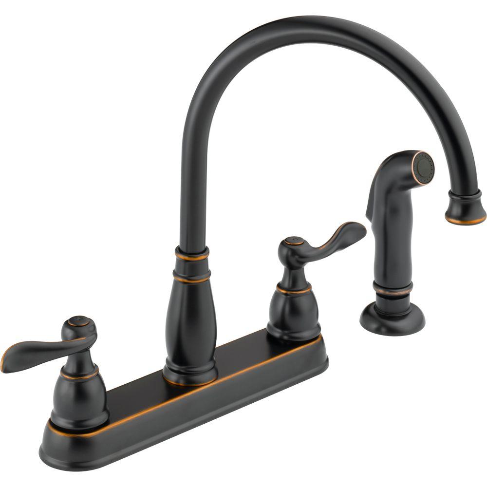 Delta Windemere 2 Handle Standard Kitchen Faucet With Side Sprayer In Oil Rubbed Bronze 21996lf Ob The Home Depot