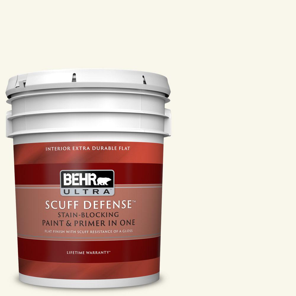 Behr Ultra Scuff Defense 5 Gal Pwn 30 Clear Moon Extra Durable Flat Interior Paint And Primer In One 172005 The Home Depot