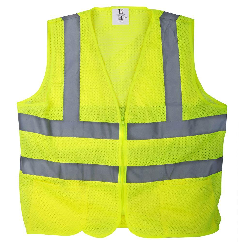 Large Mesh Yellow High Visibility Class 2 Safety Vest With Zipper 2 Pockets Business 3963