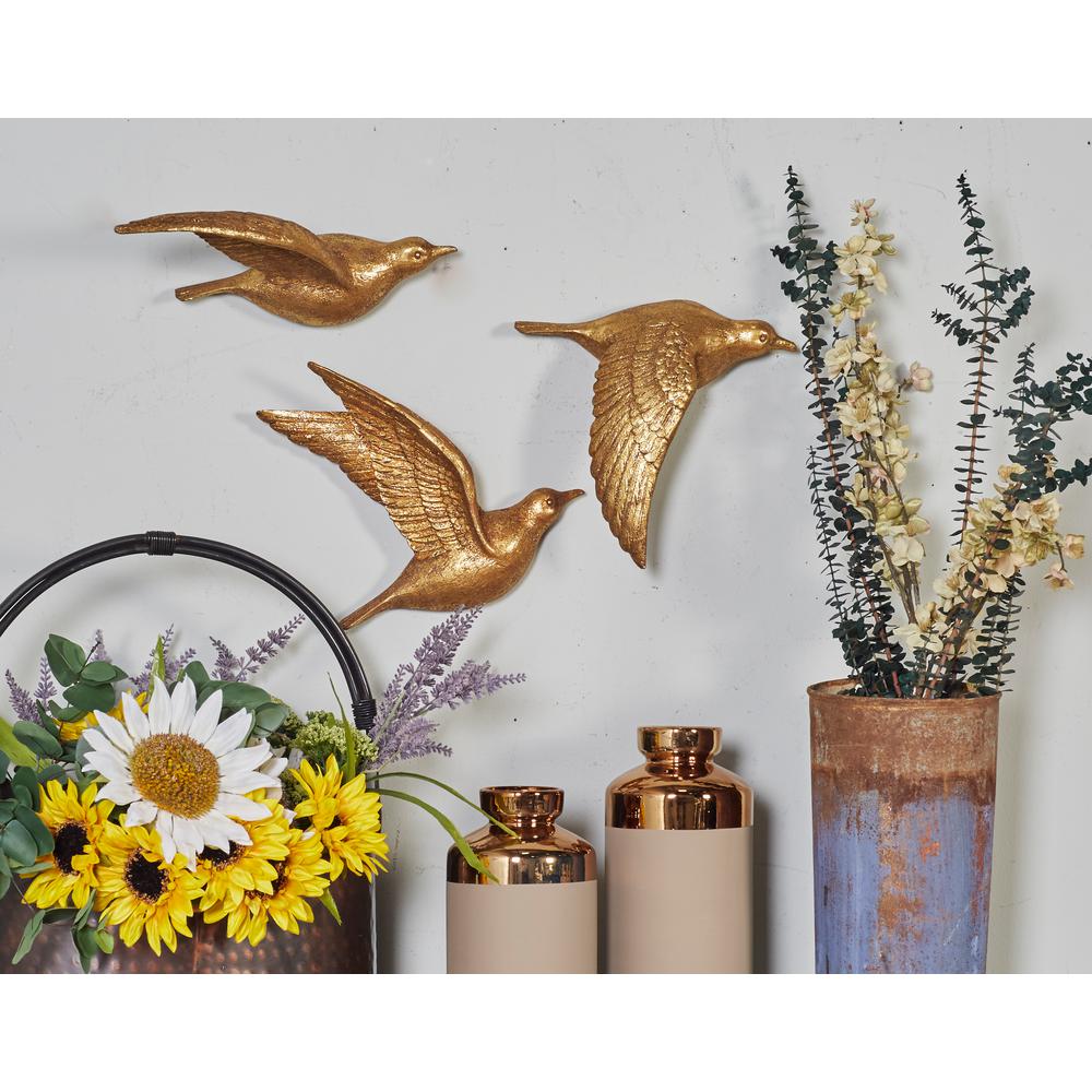 Litton Lane Metallic Gold Polystone Birds Wall Decor (Set