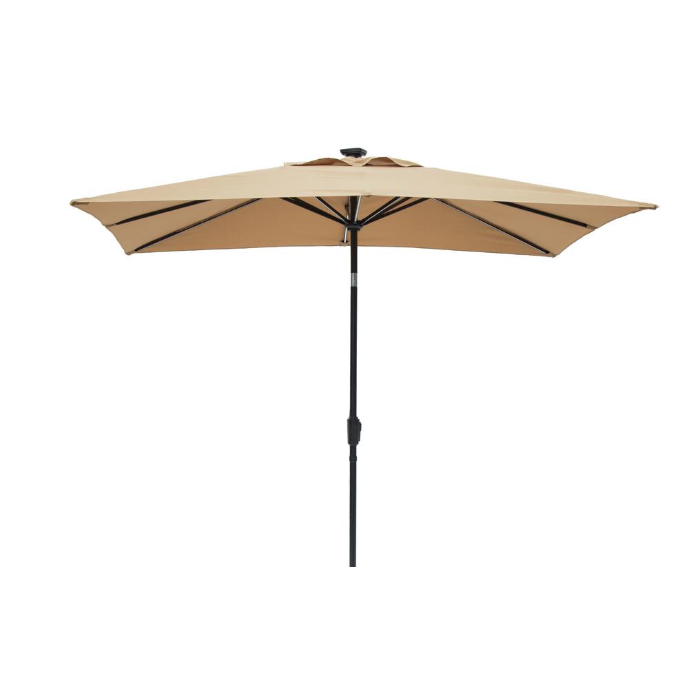 Sun Ray 9 Ft X 7 Ft Rectangle Next Gen Solar Lighted Market Patio Umbrella In Taupe 841031 The Home Depot